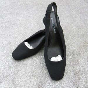Donald Pliner Slingback Heels Women 6.5M Black Leather Square Toe Dress Shoes
